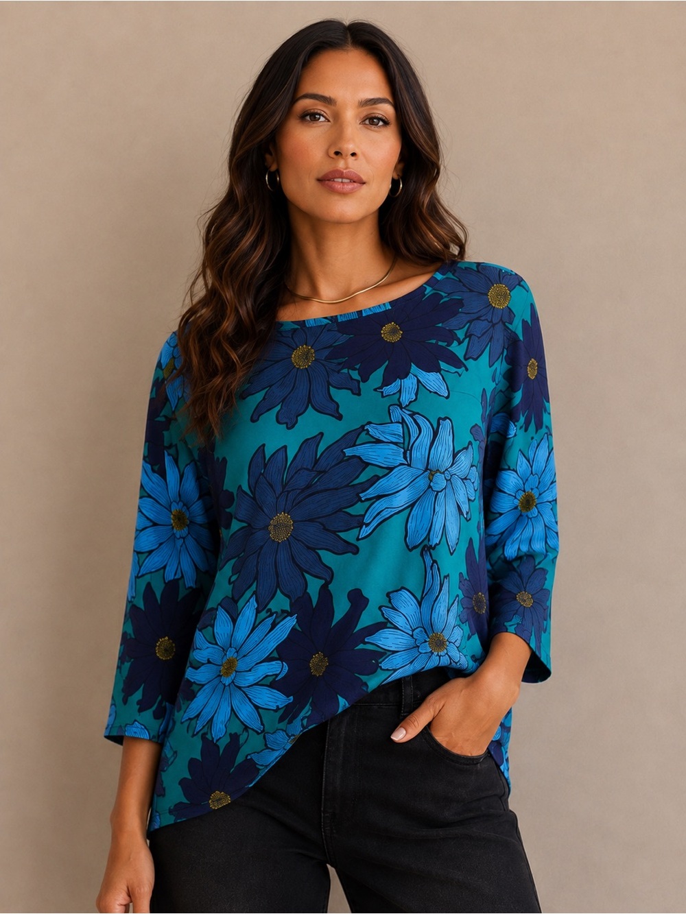 LOFT Teal, Blue & Yellow Floral Top - Picture 4 of 7